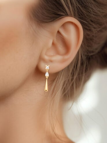 Boucles d'oreilles pendantes plaqué or femme - modèle Stockholm - zoom