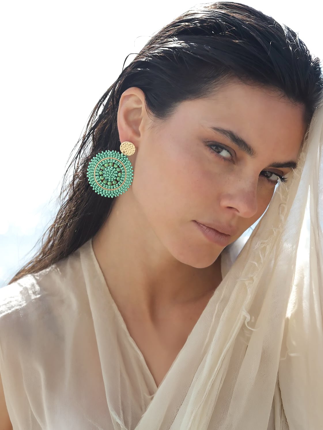 Boucles d'oreilles Mini Espagnola Vert d'eau 2 Boucles d'oreilles vert d'eau femme mini espagnola