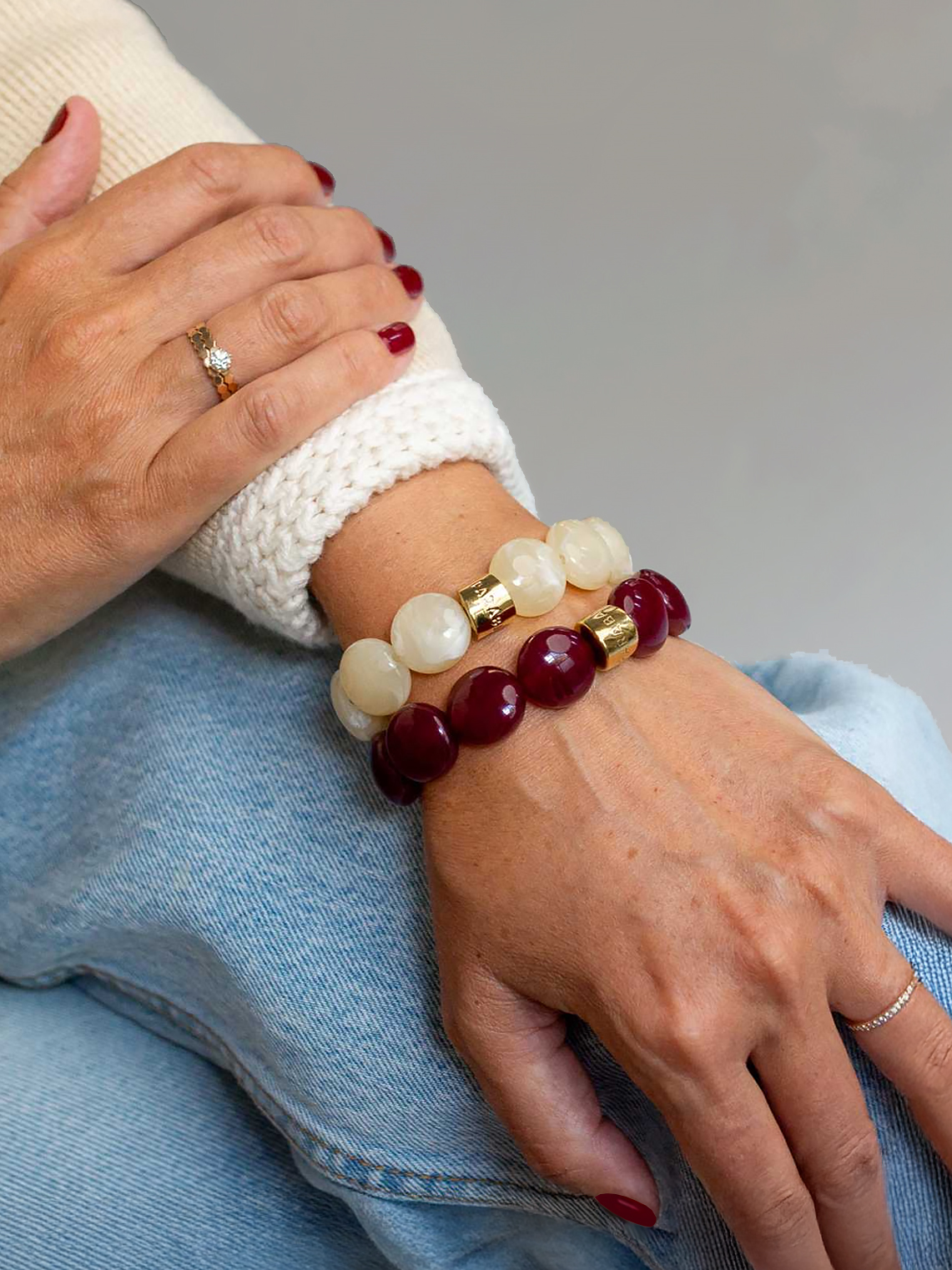 Bracelet Bombom Prune 2 Bracelet bombom prume bordeaux et bracelet bombom blanc creme latte