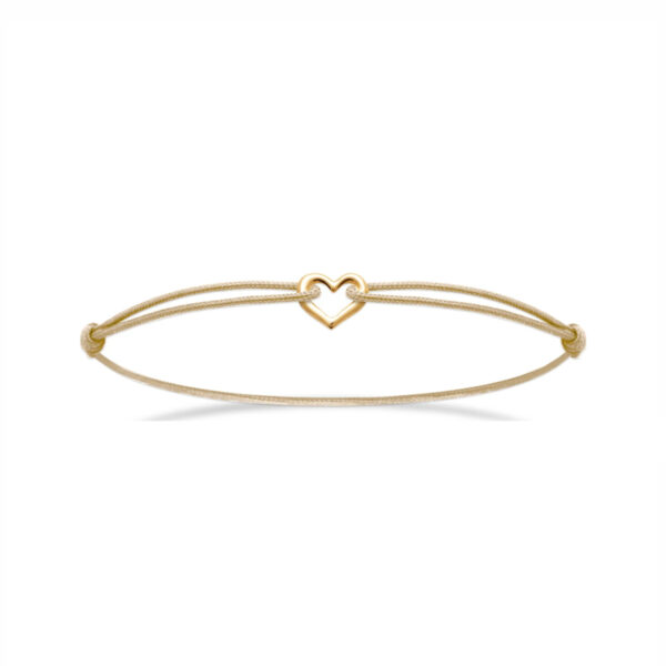 Bracelet cœur plaqué or cordon beige Arthur