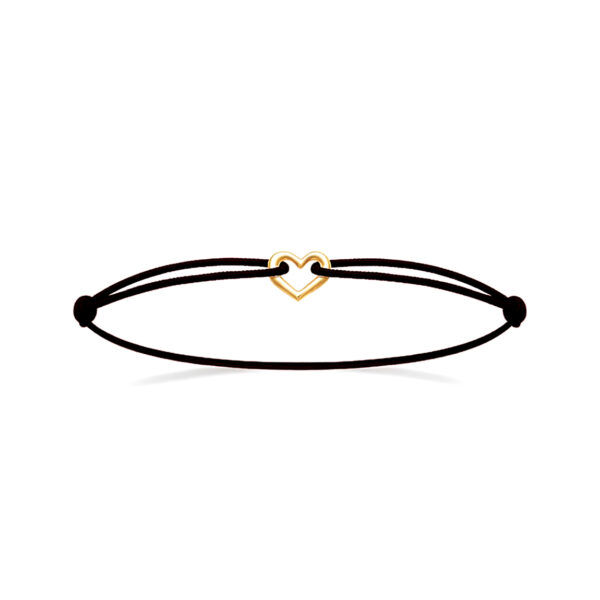 Bracelet cordon noir cœur plaqué or Arthur