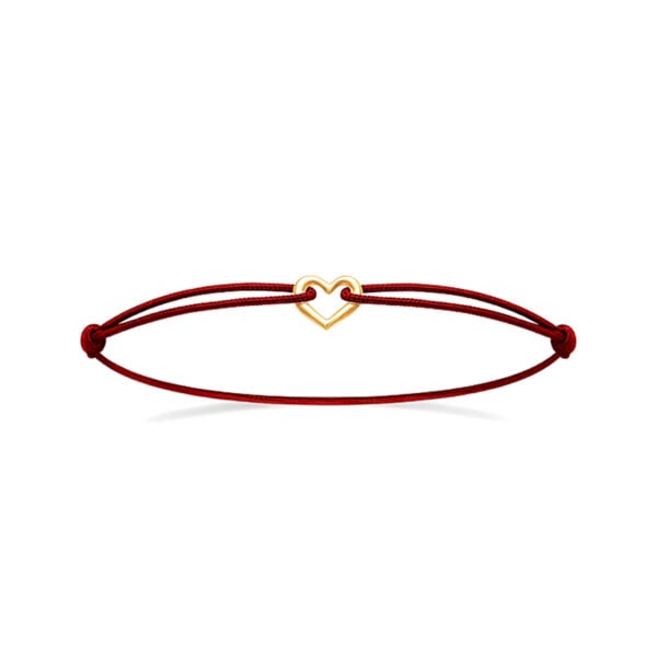 Bracelet cordon rouge cœur plaqué or Arthur