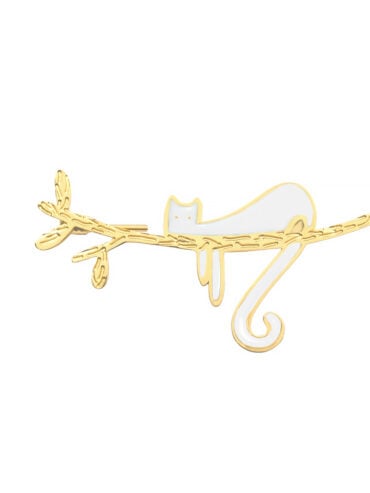 Petite Broche Chat Blanc Nature