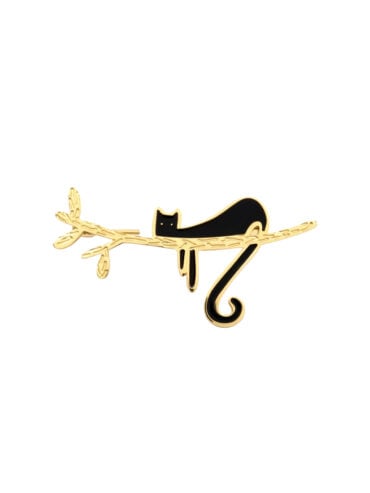 Petite broche chat noir réglisse en acier doré et noir