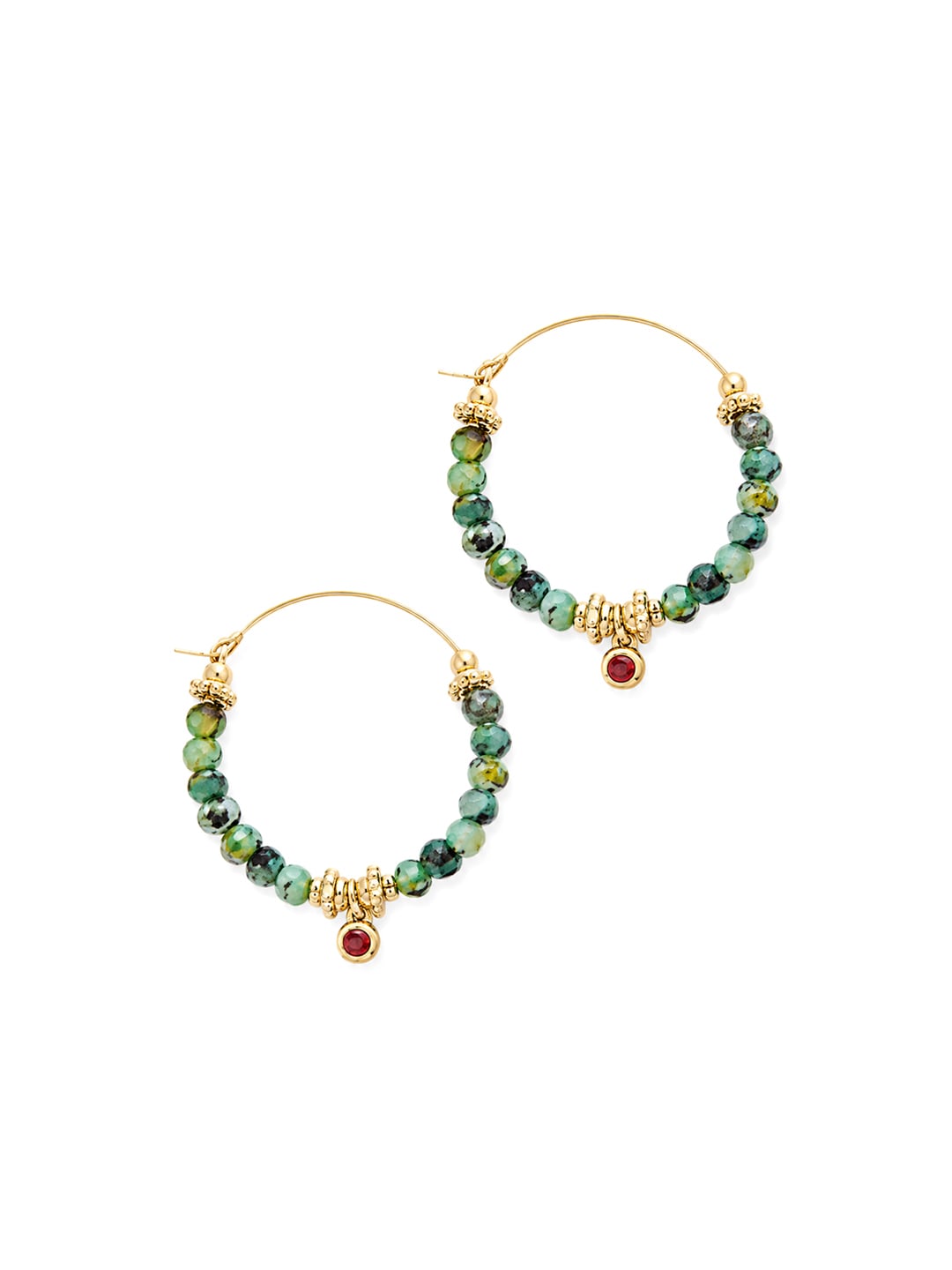 Créoles Agate verte chamarrée 2 Créoles agates vertes chamarrées femme