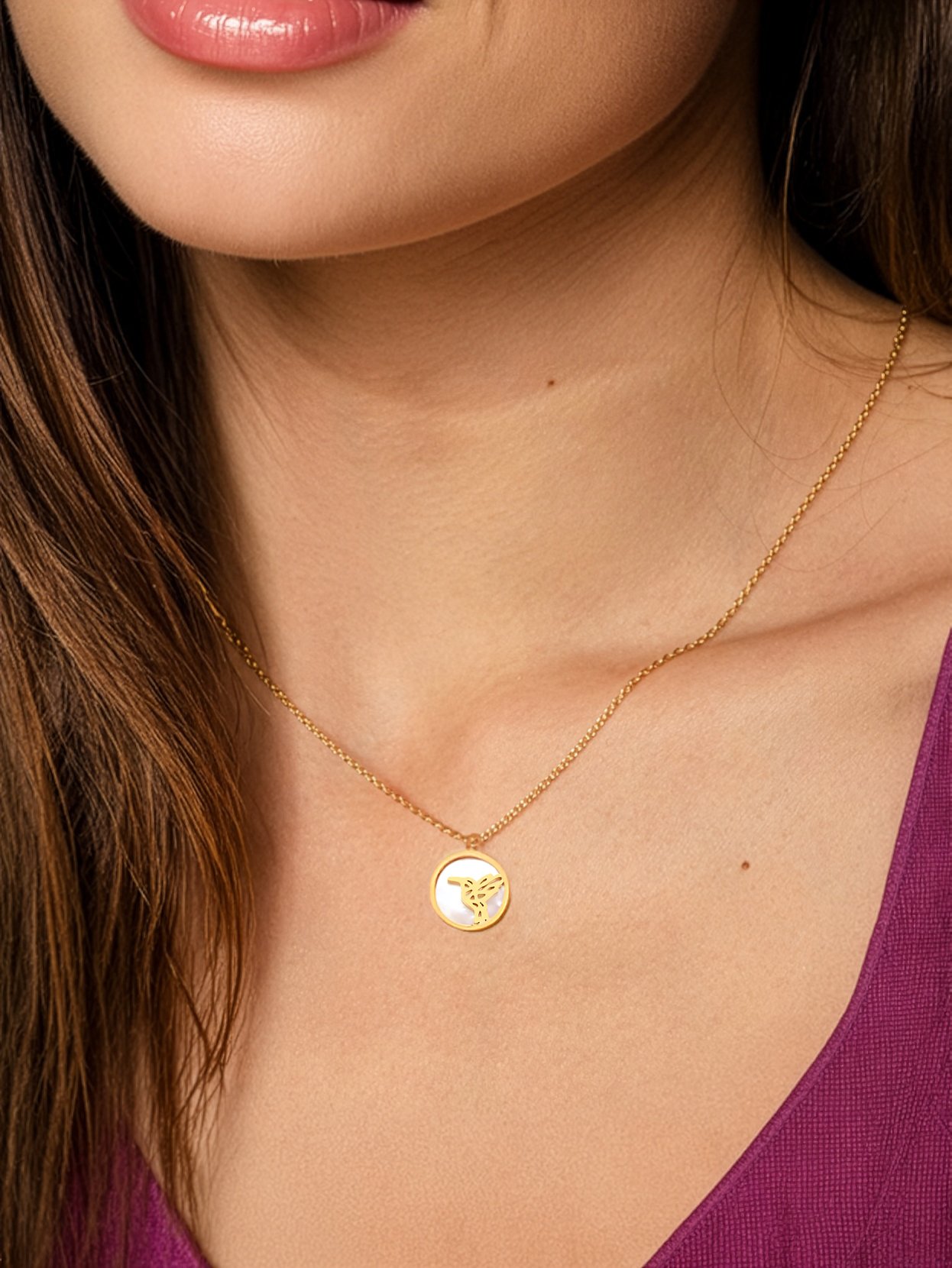 Collier médaille colibri - femme