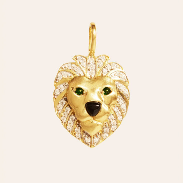 Pendentif Lion. Dorure à l'or fin. Collection toteme. Pierres naturelles