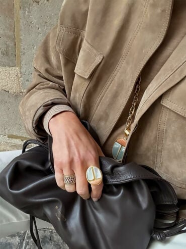 Bague scarabée nacre et pierre de Lune pêche