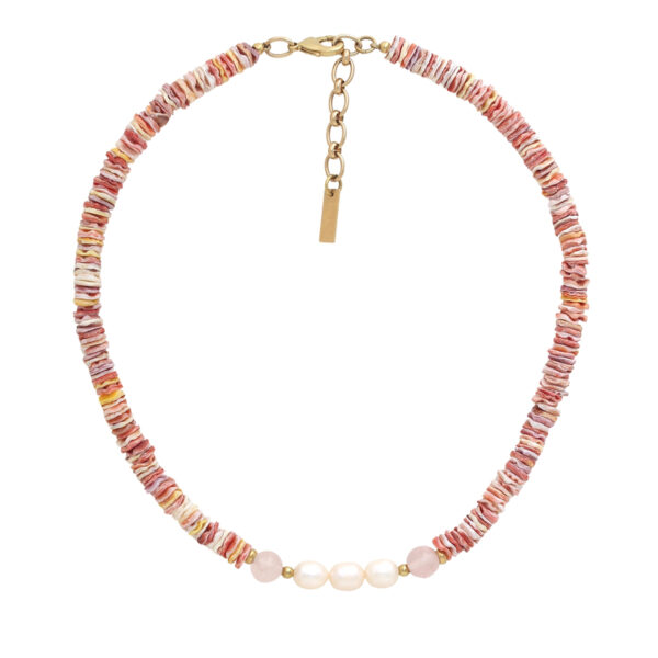 Collier coquillages roses perles d'eau douce
