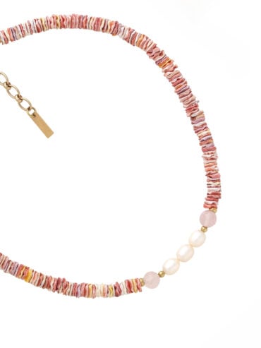 Collier coquillages roses perles d'eau douce