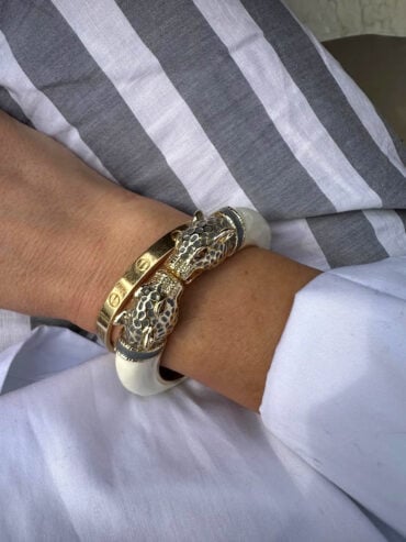 Jonc panthère laque ivoire Philippa