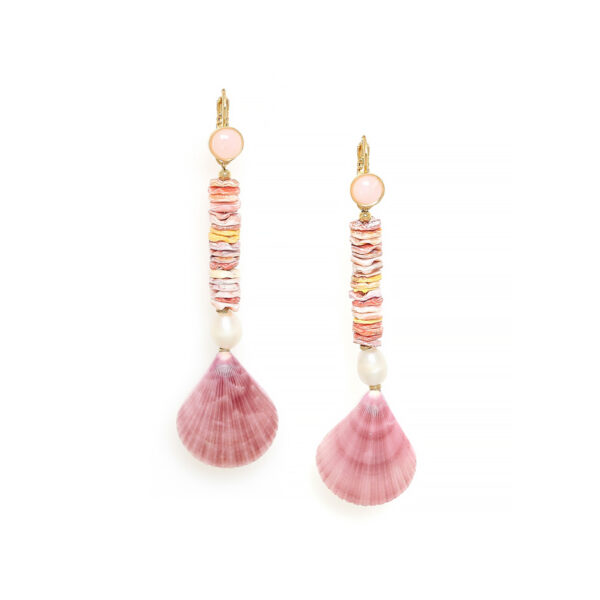 Boucles d’oreilles longues coquillages roses