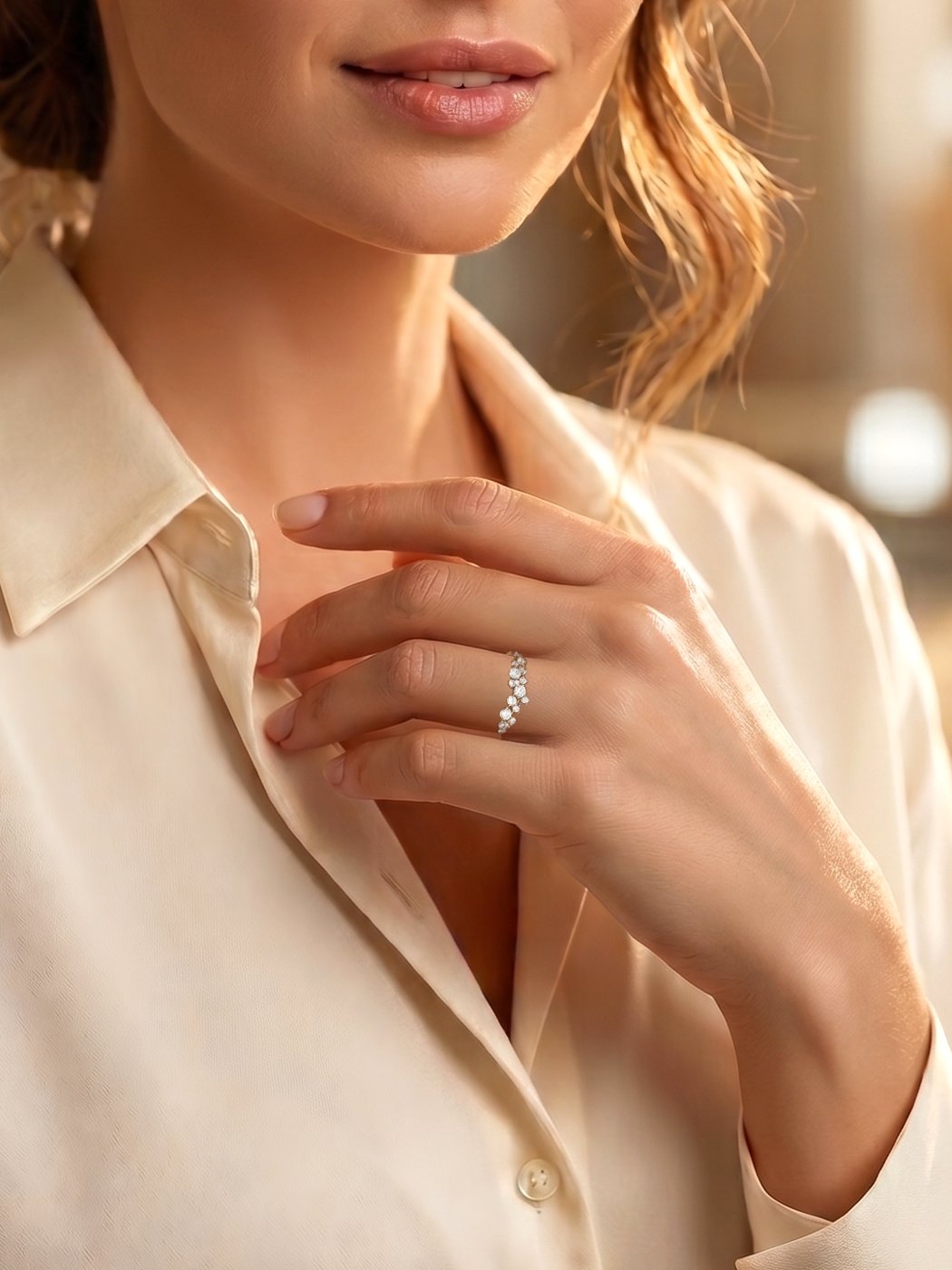 Bague plaqué or Alexane 2 Bague plaqué or Alexane - bague fine alliance - femme zoom main