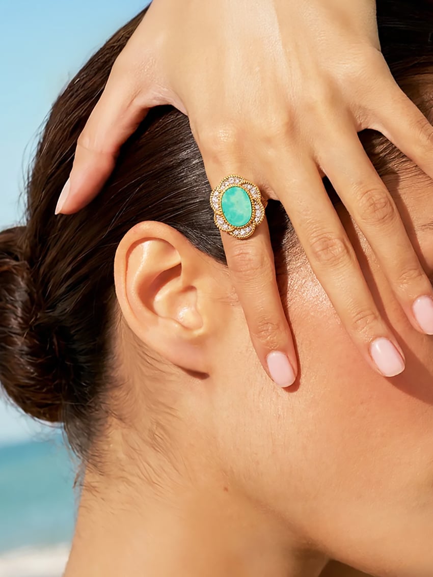 Bague fleur Esmée Turquoise 1 Bague fleur turquoise femme été