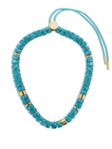 Collier Praia Bleu turquoise - Parabaya - présentation du collier cordon réglable - modèle Praia turquesa