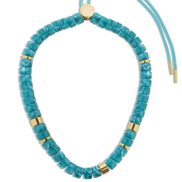 Collier Praia Bleu turquoise - Parabaya - présentation du collier cordon réglable - modèle Praia turquesa