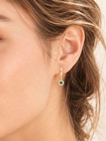 Mini créoles dorées dorées Marquise malachite