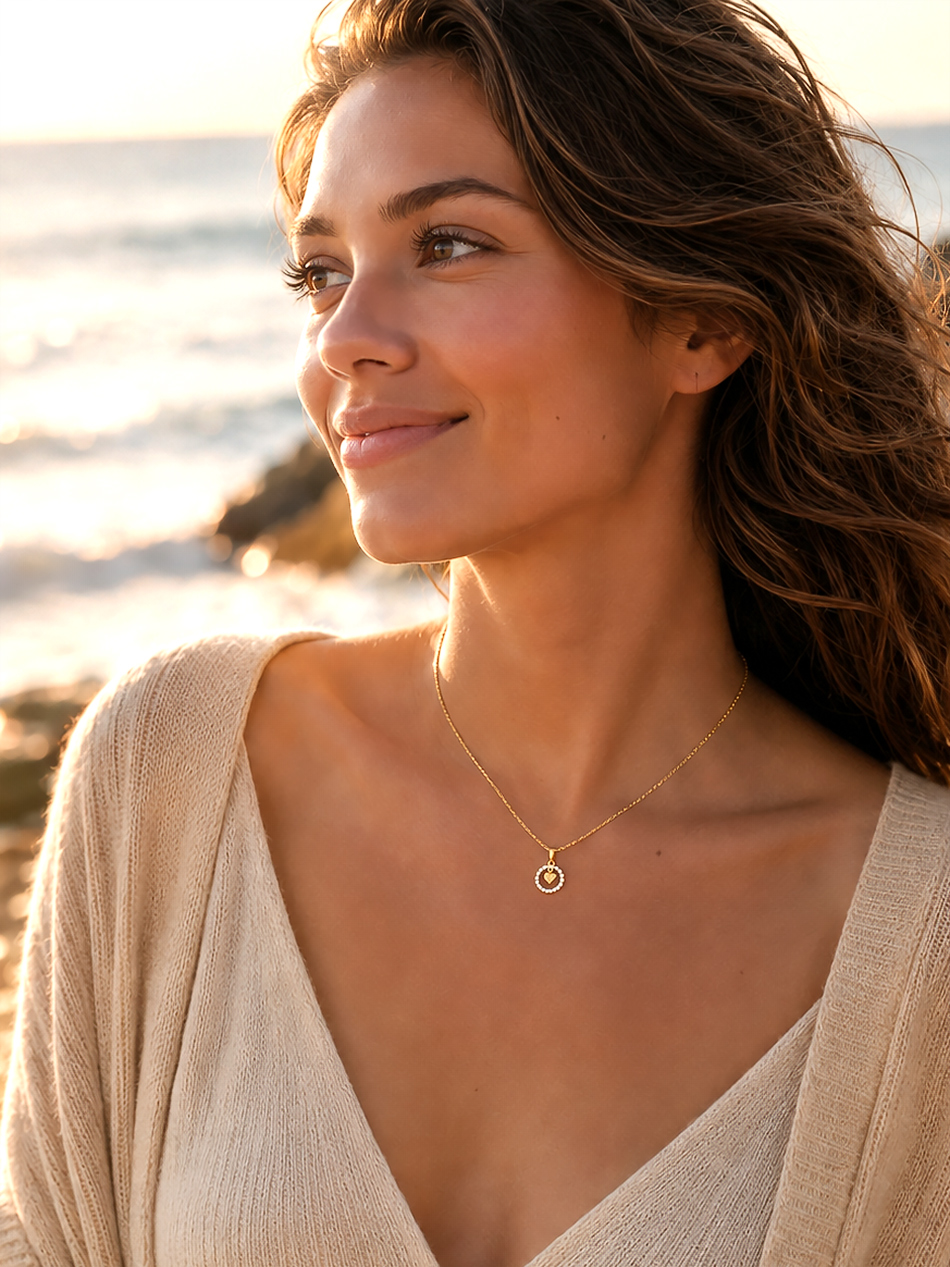 Collier cœur plaqué or Olivia 2 Collier cœur plaqué or femme plage - zoom
