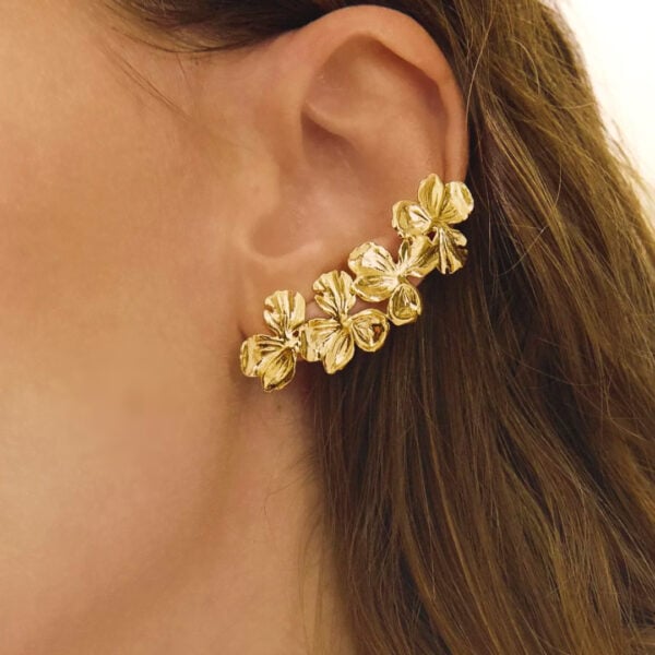 Bague d'oreilles fleurs fara - bijou doré femme