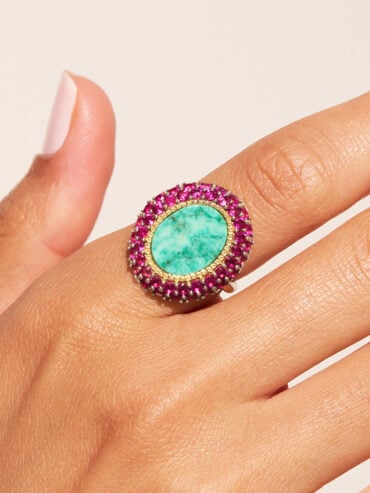 Bague Mirage Turquoise zircons fushia