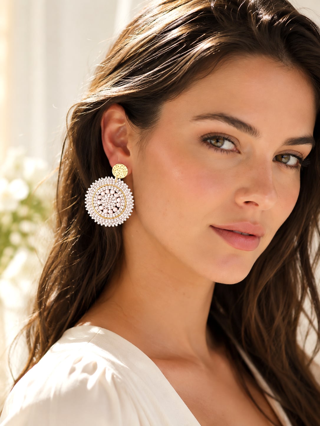 Boucles d'oreilles Mini Espagnola Sable 1 Boucles d'oreilles mini espagnola blanc sable femme
