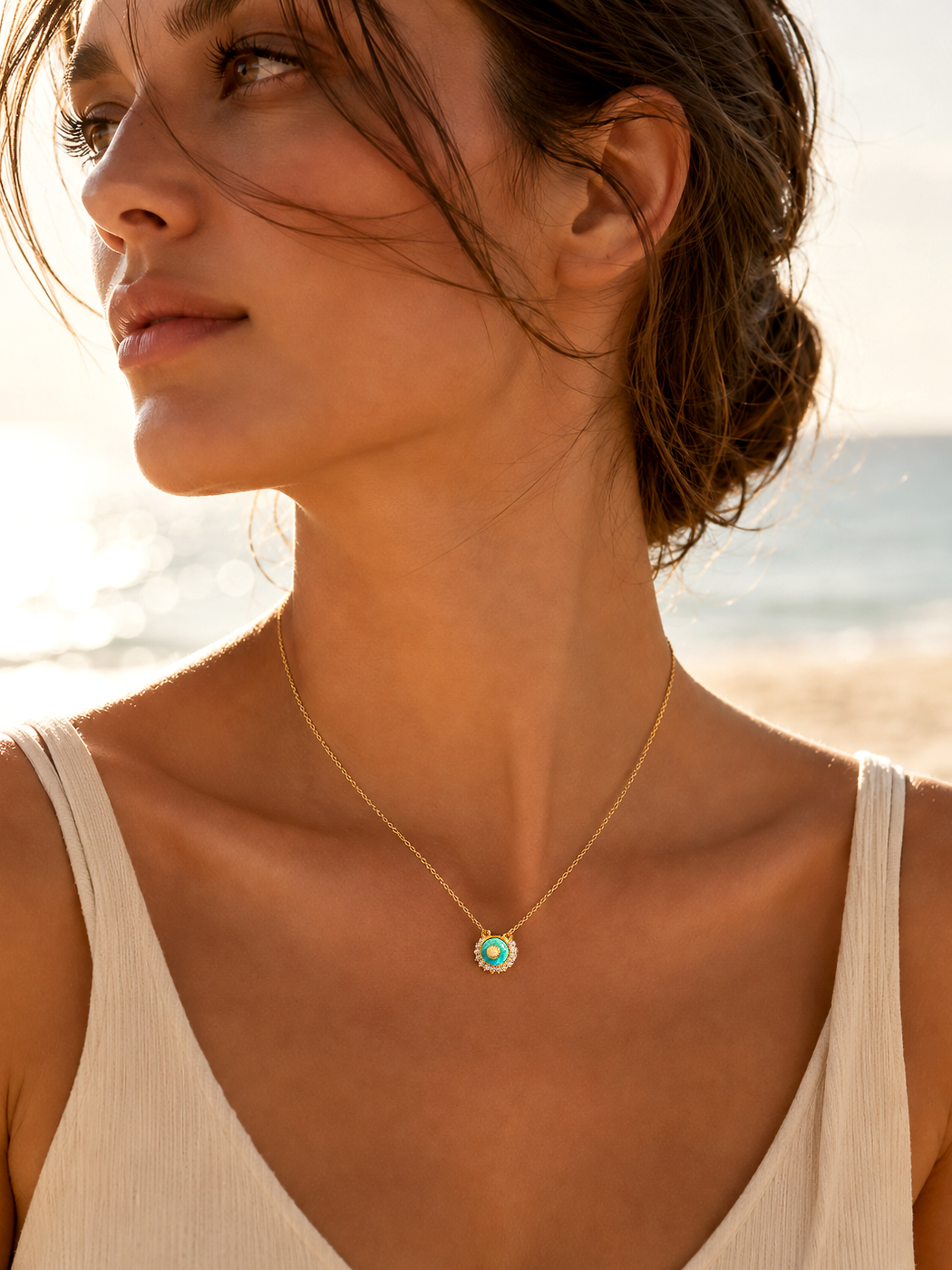 Collier Coquillage Turquoise Soleil Sauvage 1 Collier coquillage turquoise soleil femme