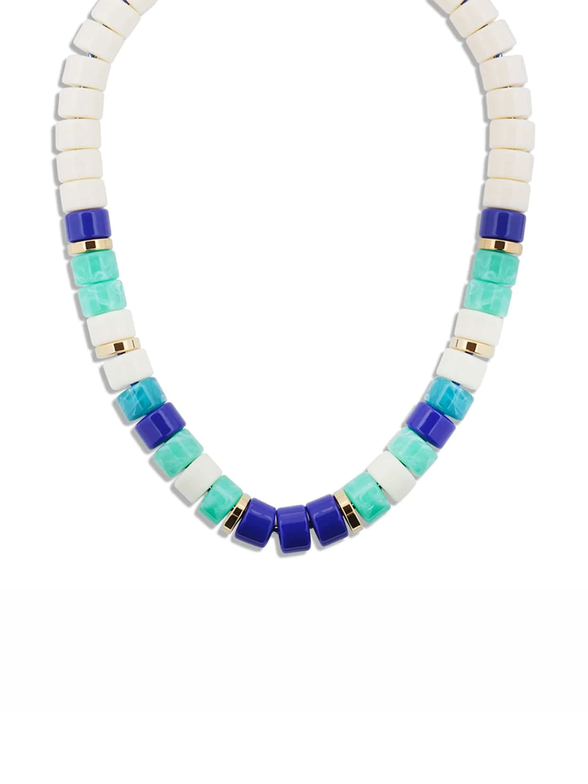 Collier Praia Azul Ivoire 3 Collier Praia Azul ivoire - modèle réglable en perles acryliques bleues et blanc ivoire. zoom