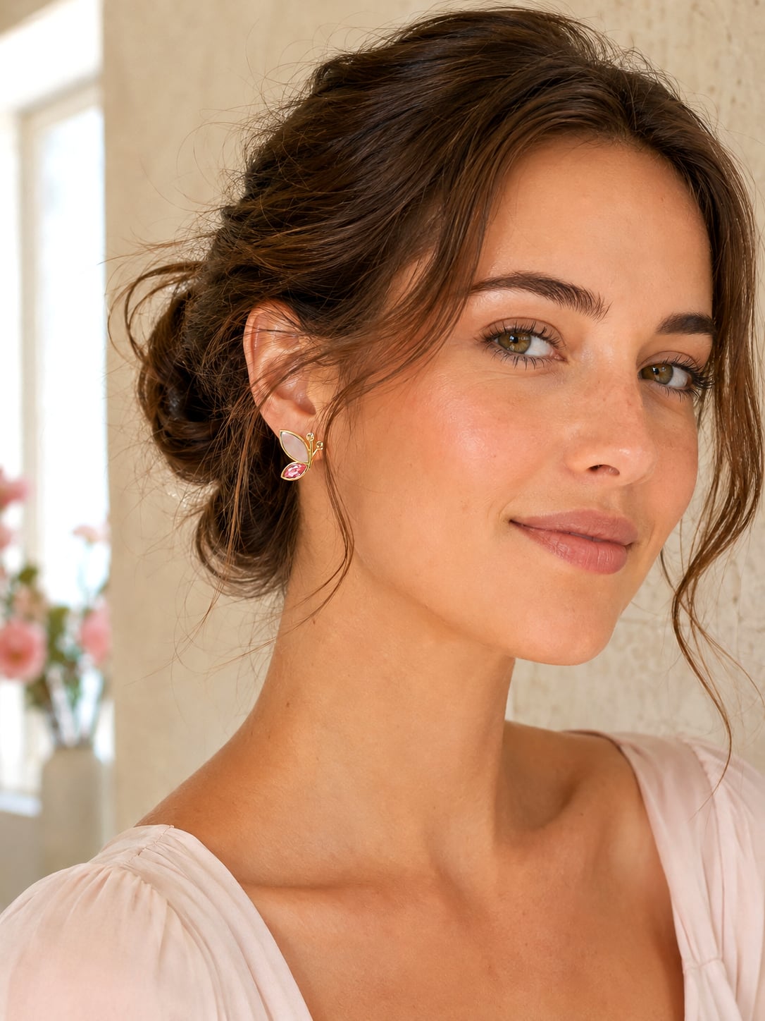 Boucles d'oreilles papillons emy - puces d'oreilles nacre femme
