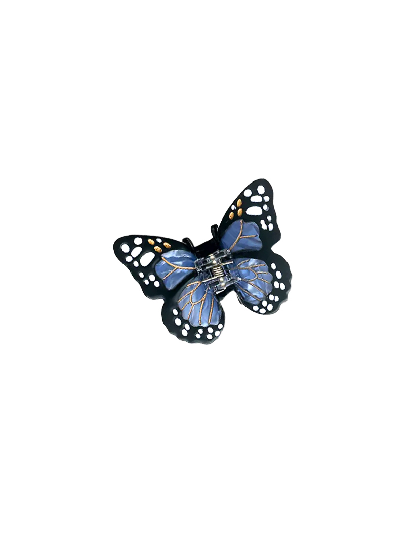 Petite Pince à cheveux papillon bleu saphir ébène 1 Petite pince à cheveux bleu saphir ébène présentation