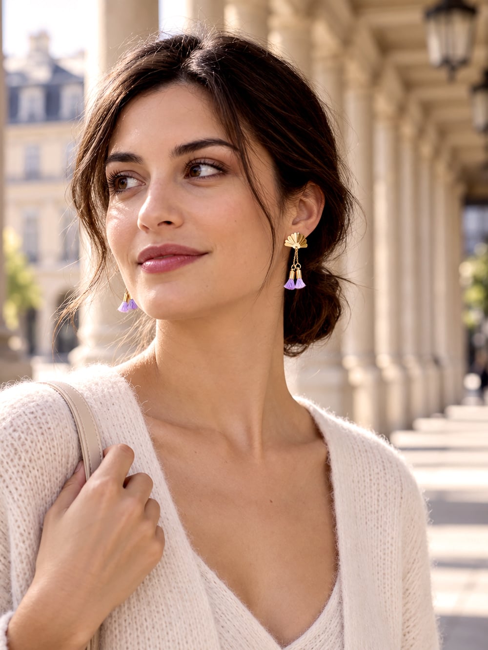 Boucles pendantes Tropico Lilas - zoom femme