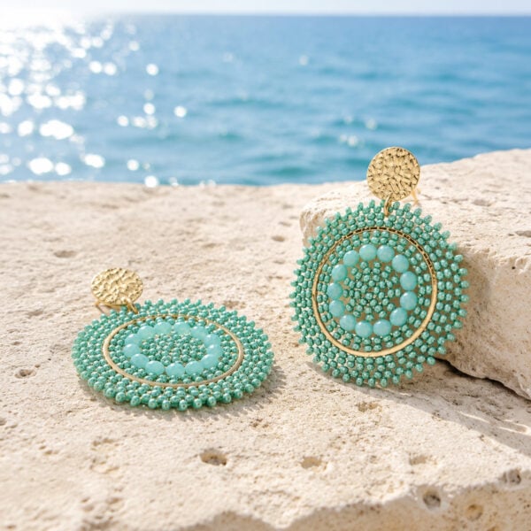 Boucles d'oreilles mini espagnola vert d'eau ambiance mer et soleil