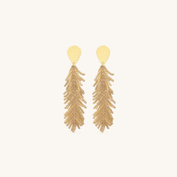 Boucles d'oreilles Envol Champagne Santibé en perles et cristaux beige doré