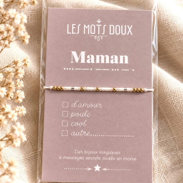 bracelet Maman blanc - bijou message secret en code morse - femme - présentation