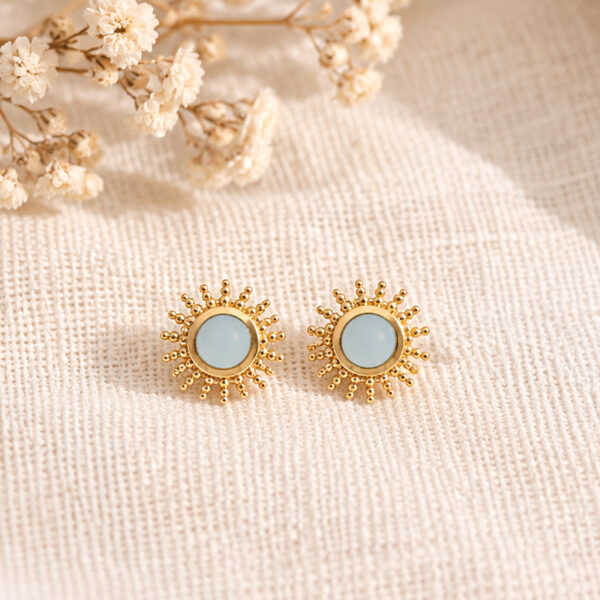 Puces d'oreilles soleil agate bleue Copenhague - présentation
