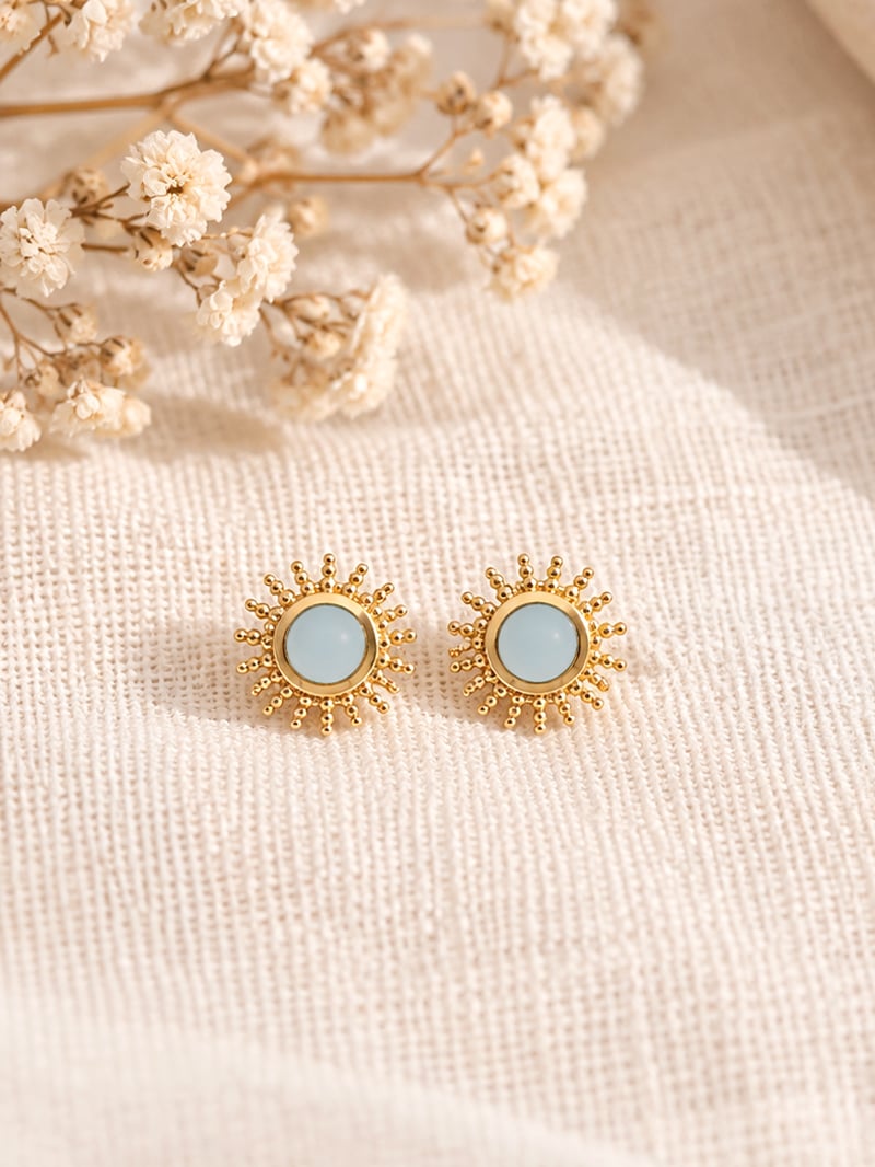 Puces d'oreilles soleil agate bleue Copenhague 1 Puces d'oreilles soleil agate bleue Copenhague - présentation