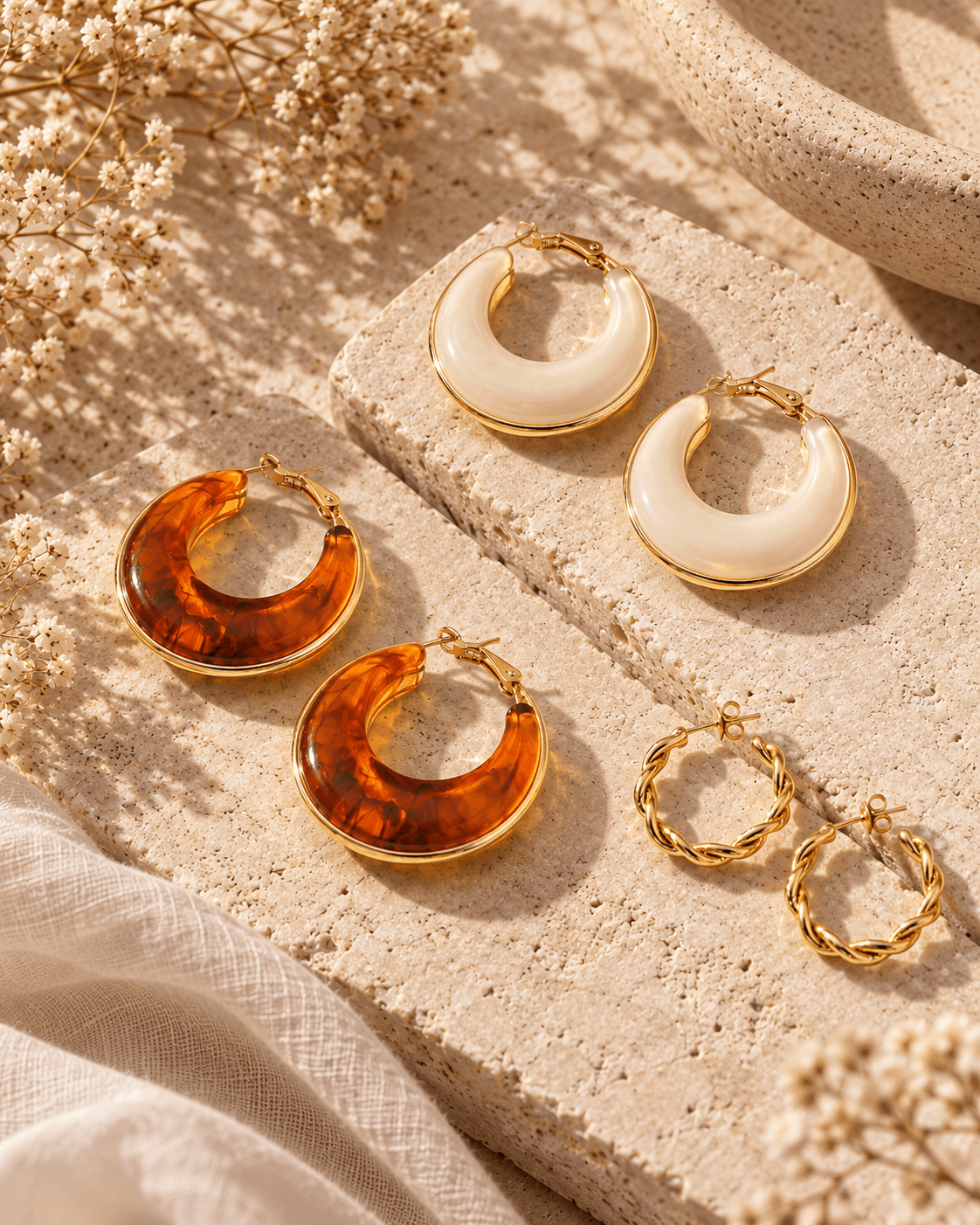 Trois paires de boucles d'oreilles fantaisie