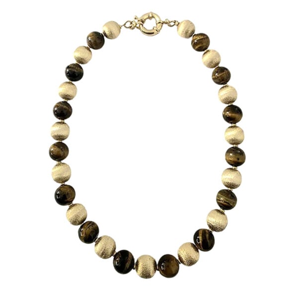 Collier boules oeil de tigre - présentation du bijou