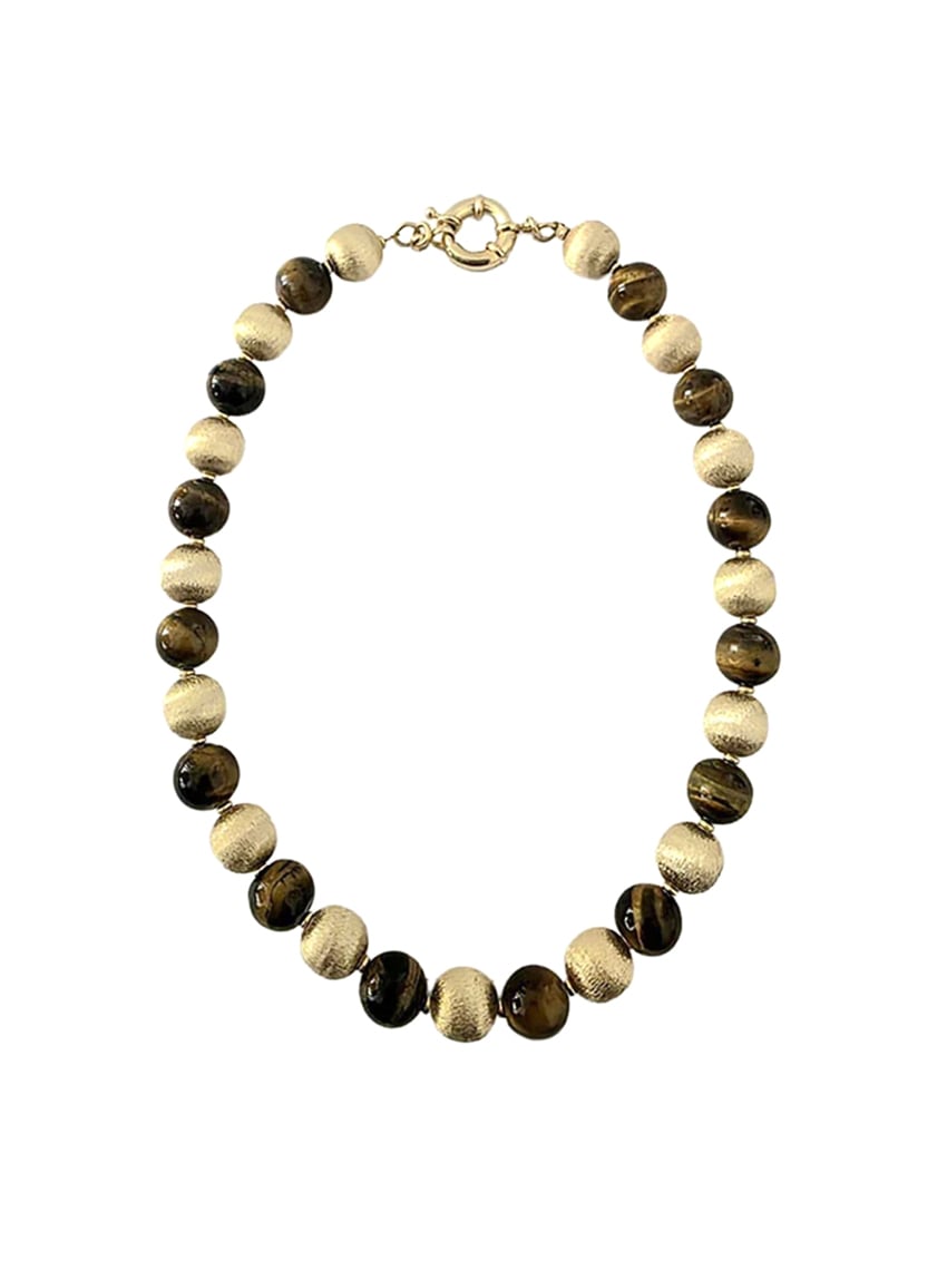 Collier boules œil de tigre 1 Collier boules oeil de tigre - présentation du bijou